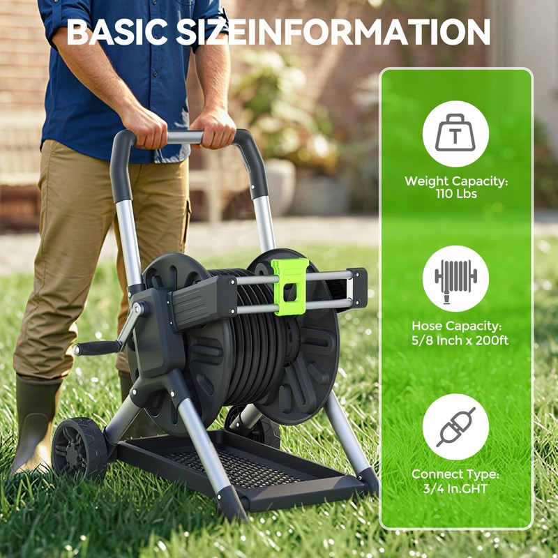 Yestar Upgrade Garden Hose Reel Cart, Holds 200 Ft 5/8"
