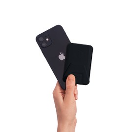 Reloot MagSafe Compatible Leather Wallet: Fits 3 Cards, Sleek Design, Vertical and Horizontal Stand, Finger Grip (Deep Black)