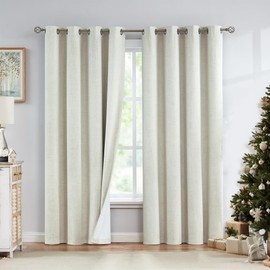 Urban Lotus Full Blackout Curtain Panels Linen Textured Room Darkening Light Blocking Thermal Insulated Drapes for Bedroom/Living Room Grommet Top Window Treatment, 52x95, 2 Panels, Beige