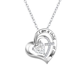 Sterling S925 Silver Cross Necklace, First Communication Gifts, Christian Baptism Gift, April Birthstone Cubic Zirconia Necklace