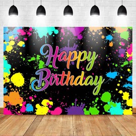 Avezano Neno Glow in The Dark Birthday Party Backdrop Colorful Graffiti Splash Paint Photography Background Slime Happy Birthday Black Light Sleppover Party Decorations Birthday Supplies (7x5ft)
