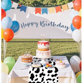 AVXINSOK 6 Pcs Cow Print Table Runner Plastic 14 x 108 Inch Disposable Black and White Runner for Birthday Baby Shower Cow Themed Party Decorations Cow Table Runner
