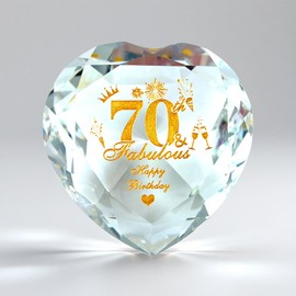 back in 70th Birthday Gifts for Women, K9 Heart Crystal Keepsake, 70th Gift Ideas for Wife,Daughter,Sister,Mum, Happy 70 Years Birthday Decorations For women, Included Box & Jewelry Cloth