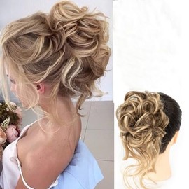 QIAORUIXIN Messy Hair Bun Hair pieces for Women Clip in Claw Hair Pieces Synthetic Chignon Super Long Tousled Updo Hair Bun Extensions Wave Curly Hairpieces for Daily Wear(27/613-)