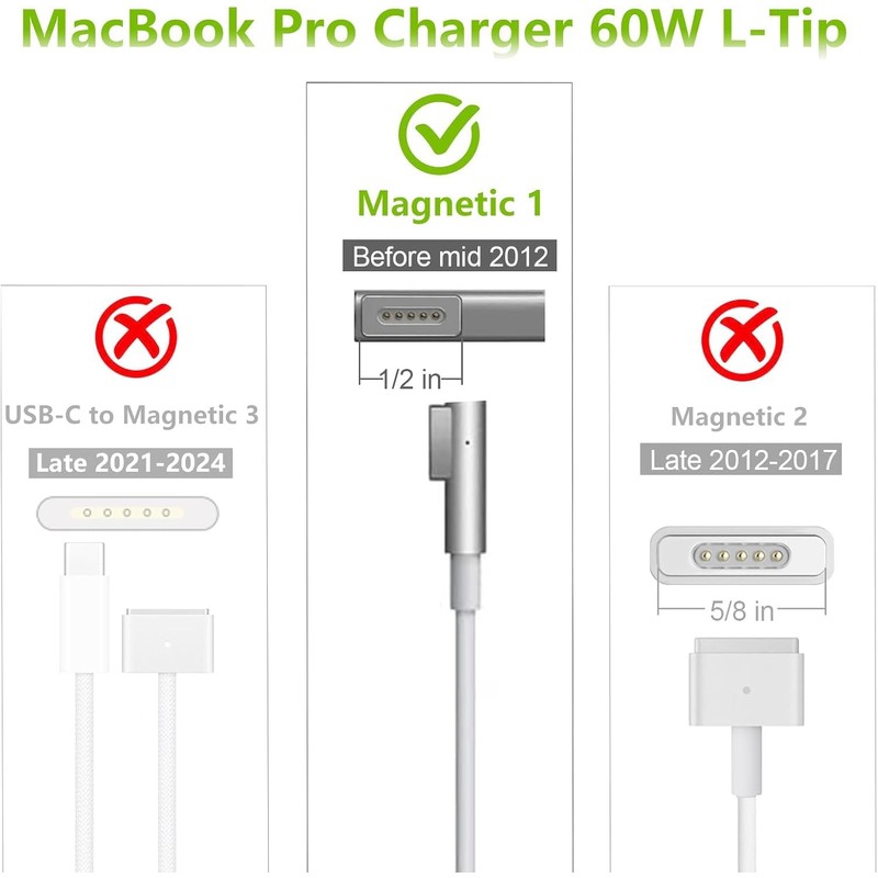 Mac Book Pro Charger - 60W Magnetic 1 L-Tip Power