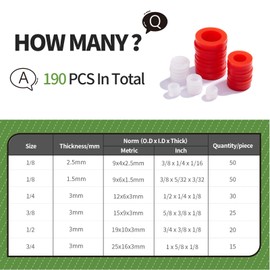 Litorange 190 PCS Mixed Silicone O Ring Sealing Gasket Washers, 6 Different Size,Made from Soft Silicone (Better Sealing Than Rubber) Used for 3/4", 1/2", 3/8", 1/4", 1/8" Fittings & Valve,Plugs Etc