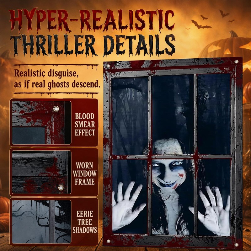 2 PCS Halloween Window Decorations Scary Ghost and Bloody Zombie