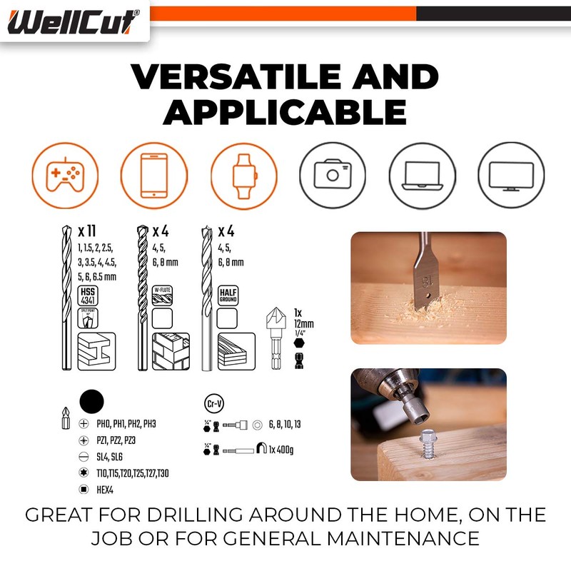 WellCut Screwdriver Drill Bit Set, 41 Piece Durable Set Plus