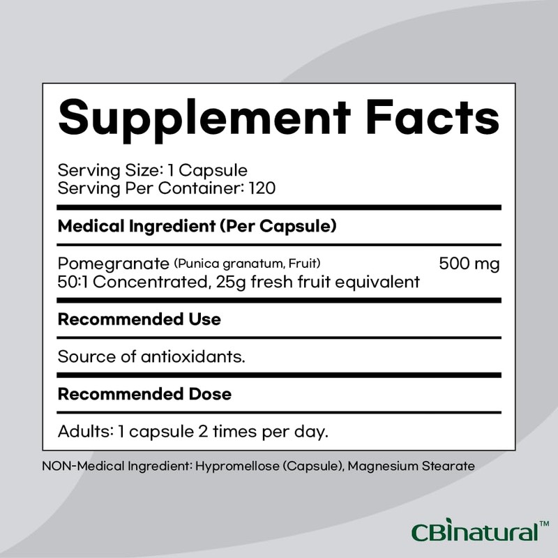 CBI Natural Pomegranate 50:1 Extract, 25000 mg Strength, 120 Vegan