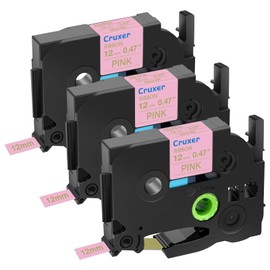 Cruxer 3 Pack Compatible for P-Touch TZe-RE34 TZ-RE34 Gold Print on Pink Satin Ribbon 12mm 1/2" 0.47 inch for PT-D200 PT-D210 PT-D400 D450 PTD600 PT-H100 PT-1230PC PT-P710BT PT-D400AD Label Maker