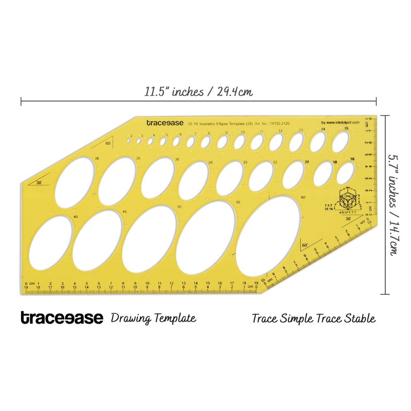 Traceease Geometric Drafting Isometric Ellipse Template Drawing Stencil, Designing Template