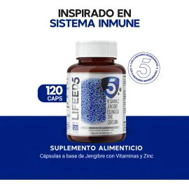 Vitamina C Vitamina D3 Equinácea Zinc Cúrcuma Lifeed5 Inmune Sin Sabor 120 Cápsulas Suplemento Multivitamínico