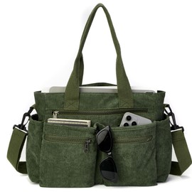 YDF Tote Bag for Women, Corduroy Crossbody Purse, Travel Shoulder Bag, Work Handbag, Everyday Hobo Tote Bag for School (Olive Green)