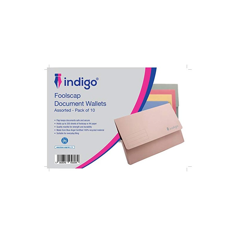 indigo® Premium Foolscap Document Wallet Half Flap 285gsm Capacity 32mm