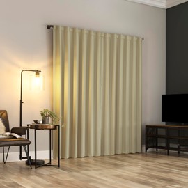 Sun Zero Belize 2-Pack Magnetic Closure Pleated Look Theater Grade 100% Blackout Back Tab Curtain Panel Pair, 52" x 84", Cream