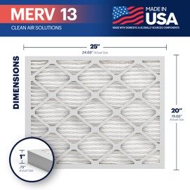 BNX TruFilter 20x25x1 Air Filter MERV 13 (6-Pack) - MADE IN USA - Electrostatic Pleated Air Conditioner HVAC AC Furnace Filters for Allergies, Pollen, Mold, Bacteria, Smoke, Allergen, MPR 1900 FPR 10
