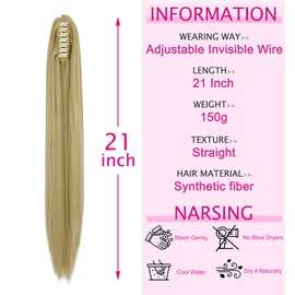 SLLIE Ponytail Extension Claw 18" 20" Curly Wavy Straight Clip in Hairpiece One Piece A Jaw Long Pony Tails for Women