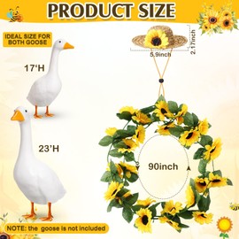 Jeere Sunflower Goose Outfits Including Sunflower Hat Garlands with Leaves Summer Goose Costume Decor for 17‘' 23‘' Cement Plastic Porch Goose Outdoor Decoration