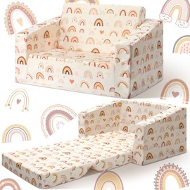 Burbell Boho Toddler Fold Out Couch Chair 2-in-1 Folding Sofa Toddler Chair Comfy Foldable Furniture Convertible Sofa to Lounger Bed for Playroom Bedroom Christmas Girls Boys Kids Gift