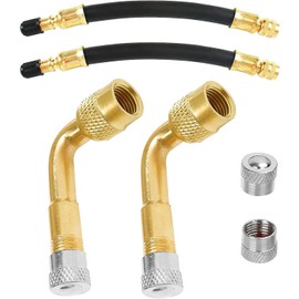 Tyre Valve Extension Adapter, 90 Degree Valve Extension and 180 mm Flexible Rubber Tyre Valve Extension Copper Valve Adapter Angle Valve Extension for Car Motorcycle Bicycle Scooter