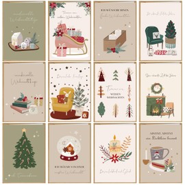 BIROYAL 36 Recycled Christmas Cards with Envelopes - Stylish Traditional
