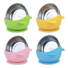 DZDOV Stainless-Steel Baby Bowls with Suction: 2025 Non-Toxic Toddler Bowls with Silicone Sleeve - Weaning Feeding Set for 6-18 Months Kids (8oz, 4 Pack)