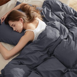 BEDSURE Bed Linen 140 x 200 cm 2-Piece Anthracite - Soft Oeko-Tex Polyester Microfibre Bed Linen Set, 1 Duvet Cover 140 x 200 cm with Zip and 1 Pillowcase 65 x 65 cm