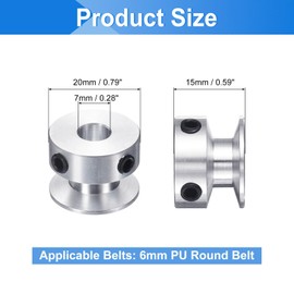 uxcell 2Pcs Single Groove Pulley, 7mm Fixed Bore 20mm Outer Diameter Aluminum Alloy Mechanical Belt Pulley with Hex Wrench for 6mm PU Round Belt
