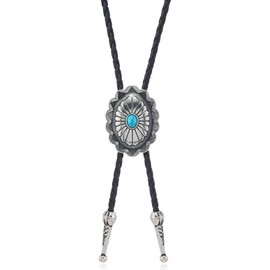 COOLLA Bolo Tie Rodeo Cowboy Leather Necktie Western Necklace for Men,Women Leather Necklace with Turquoise Stone (Style-Ellipse)