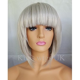KIMS WIGS LIGHT SILVER GREY LADIES WOMENS HEAT RESISTANT SHORT BOB STYLE WIG B38