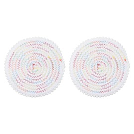 sourcing map 2Pcs Round Braided Placemats, 7.7" Woven Floral Edge Placemats Kitchen Table Place Mats for Farmhouse Decor, Kitchen Countertops, Table, Home Decor (White)