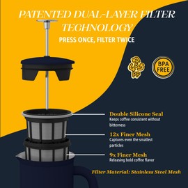 ESPRO P7 French Press Stainless Steel 304 – Patented Double Walled Micro-Filter Insulated French Press Coffee Maker, Grit-Free Brew - Heat Resistant BPA Free - Agean Blue (18oz)