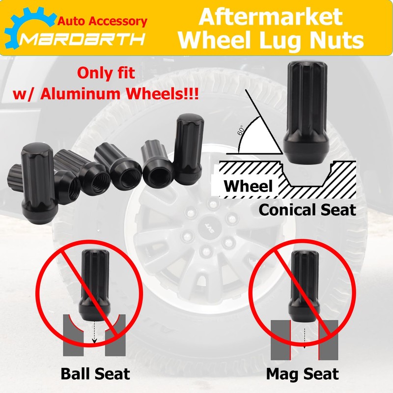 Set of 32, 9/16-18 Spline Wheel Lug Nuts with Socket