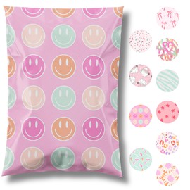 Pretty Package Store 10x13 Designer Poly Mailer 100 Pack Heavy Duty Waterproof Self Seal Shipping Bags for Small Business Large Mailing Envelopes Bulk Tear Resistant Cute Packaging Smiley Face