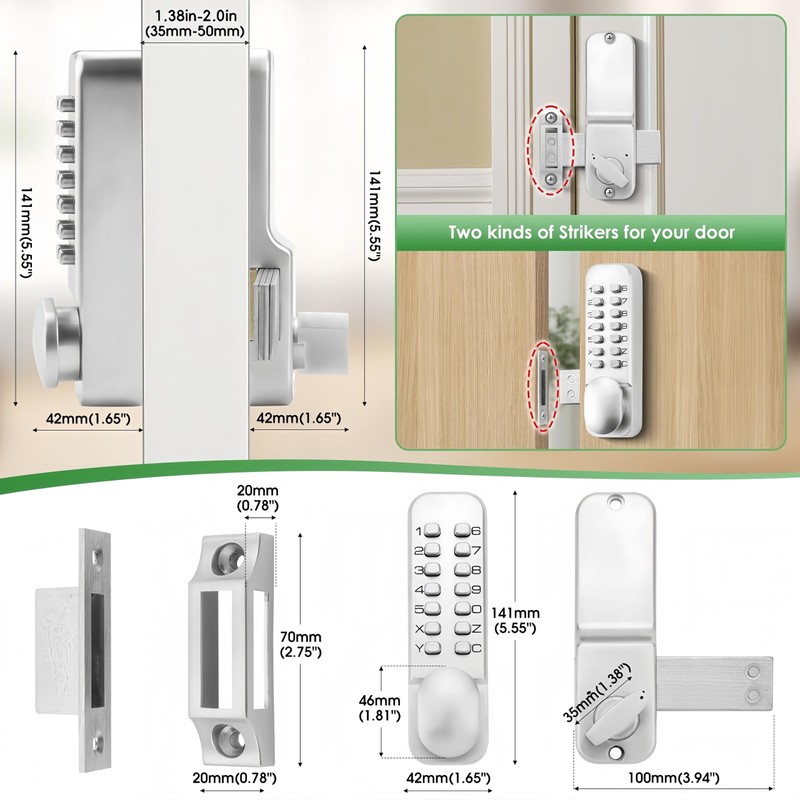 ANNFUZ Mechanical Keyless Keypad Entry Door Knob Lock with Bolt,Single-Sided