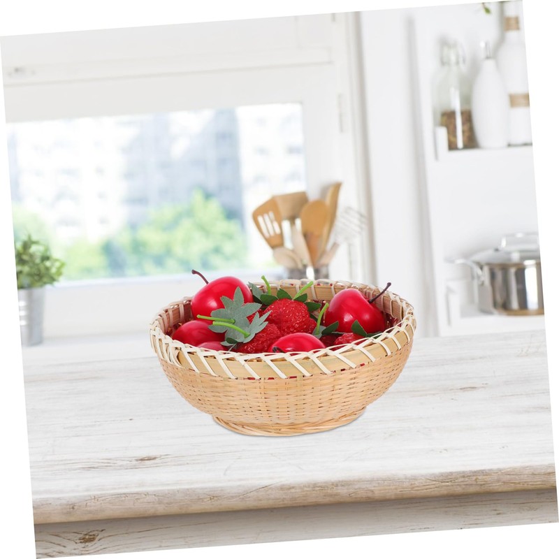 CHILDWEET Bamboo Pantry Baskets Round Woven Storage for Fruits Veggies