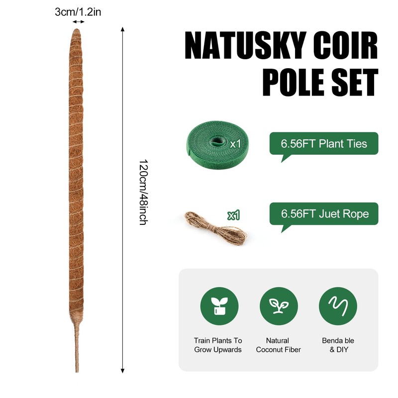 Handmade Coco Coir Moss Pole - 48 Inch Bendable Sticks