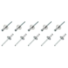 QUARKZMAN 6.4 mm x 16 mm Blind Rivets x 10 Pieces Aluminium Open End Large Flange Rivet for Metal and Plastic and Leather [Silver Tone]