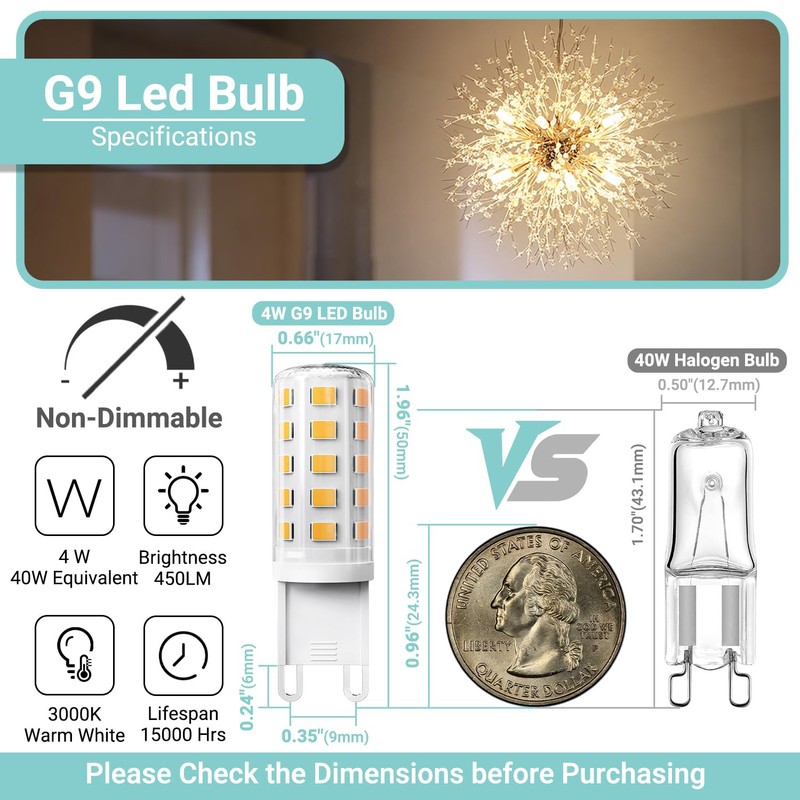TJOY G9 LED Bulb 4W, 3000K Soft Warm White 6