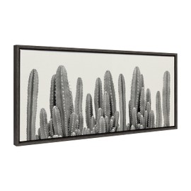 Kate and Laurel Sylvie Black and White Looking Sharp Cactus Garden Framed Canvas Wall Art by The Creative Bunch Studio, 18x40 Panel Gray, Muted Landscape Art