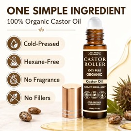 Untamed Organics- Roll-on de aceite de ricino 100% orgánico para cejas, labios, ojeras, pestañas y cutículas (rollo sin suciedad)