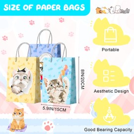 Cat Party Favors, 72pcs Kitty Party Favors Set Including Cat Goodie Bags Ears Headband Stickers Keychains Slap Bracelets etc Cat Themed Party Favors for Cat Birthday Party Decorations Supplies