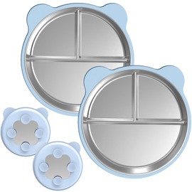 ZeiLaBang Kakadi Baby Plate with Suction Cup, Stainless Steel Suction Cup Plate, Stainless Steel Material Children's Plate, Children's Plate with Suction Cup, Car Baby Suction Cup Tableware, Split