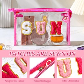 Hillban Nylon Bride Makeup Bag Cosmetic Travel Toiletry Bag Large Engagement Gift Bag Pearl Rhinestone Letter Patch Bride Pouch Bride Gifts for Bachelorette Party Wedding Bridal Shower(Rose Red,Sun)