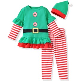 Aalizzwell 4T - 5T Toddler Girls Christmas Clothes Xmas Ruffle Elf Tunic Pants Outfit