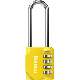 1 Pack disecu 2.6 Inch Long Shackle Combination Lock, 4 Digit Outdoor Waterproof Padlock for School Locker, Gym Locker, Storage Unit, Gate, Fence, Toolbox (Yellow)