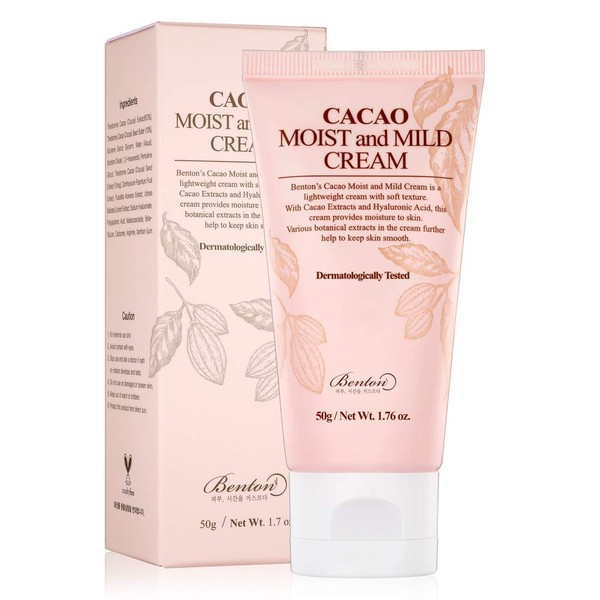 BENTON Cacao Moist and Mild Cream 50g (1.69 fl.oz.) - Cacao Ingredients and Hyaluronic Acid Contained Fresh Absorption Moisturizing Cream, Oil and Moisture Balance Care for Oily Skin, Teenager's Skin