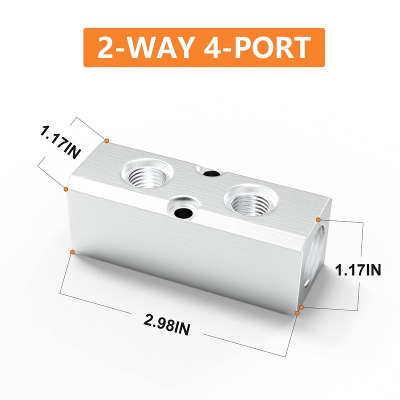 GASHER Aluminum Air Manifold 2 Way 4 Port Pneumatic Air