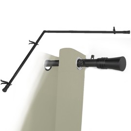 SAIJAX Adjustable Black Corner Curtain Rod 36-72 Inch for Windows – Decorative Curtain Rods with 360° Rotating Connector Fit All Curtain Types/Rooms