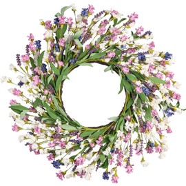 Artgar Spring Wreaths for Front Door - 26 Inch Spring Summer Front Door Wreath, Artificial Paper Flower Wreath for Indoor Outdoor Home Door Wall Window Wedding Background Decor (Purple Blue)